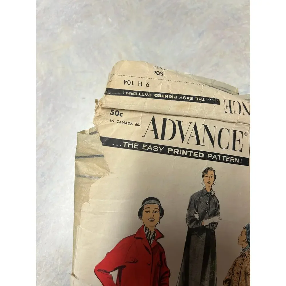 Vintage 1950's Advance Pattern #8120 Misses Coat Size Medium‎ Bust 34-36 HTF